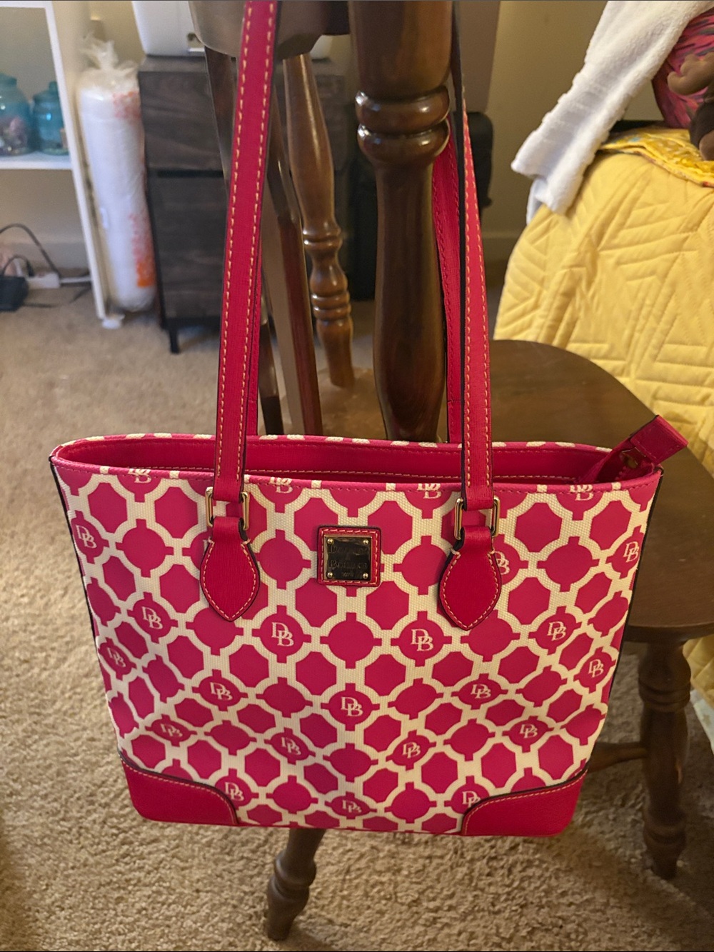 Dooney & Bourke Hot Pink and White Logo Pattern Tote